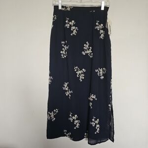 Stunning Vintage Worthington Dark Blue Floral Petite Midi Skirt Size 6p